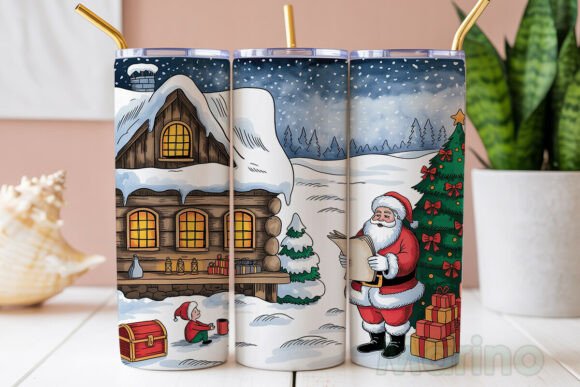 Christmas Cabin Santa 20oz Tumbler Wrap & Illustrations