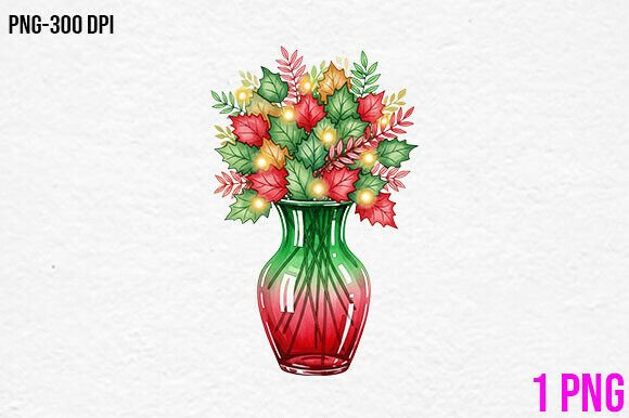 Christmas Holly Vase Clipart & Illustrations