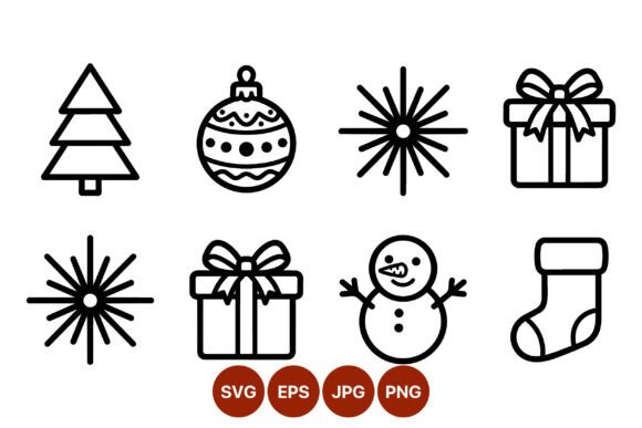 Christmas Line Art Icons: Festive Illustrations