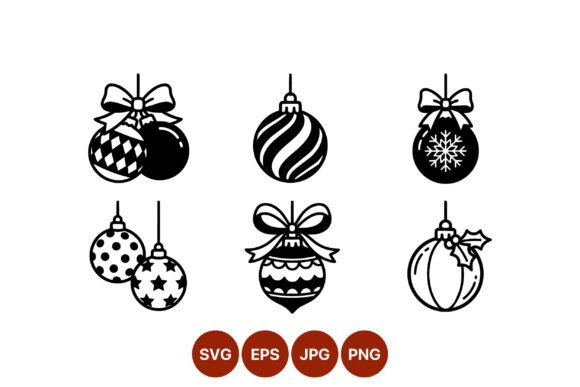 Christmas Ornament Balls Black White Illustrations