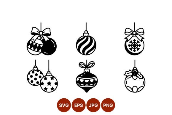 Christmas Ornaments Black White Vector Illustrations
