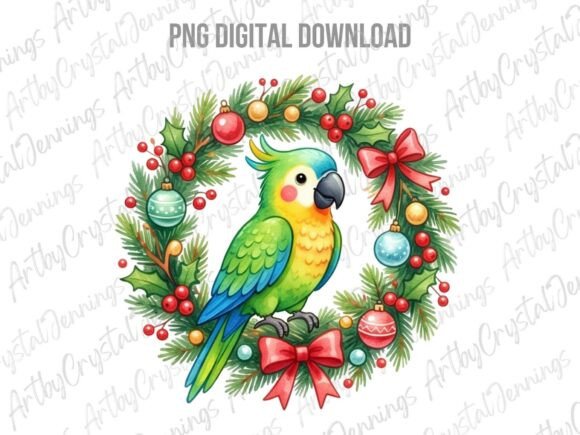 Christmas Parrot Wreath PNG: Festive Illustrations