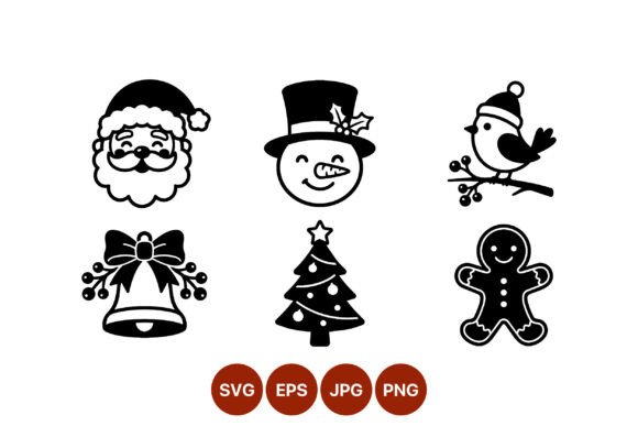 Christmas Santa Snowman Bird Bell Tree Illustrations