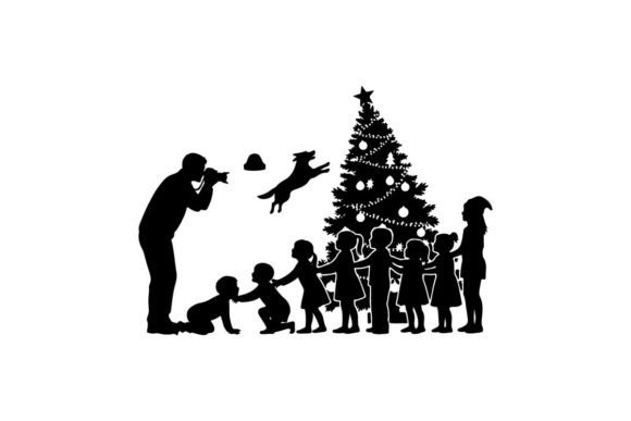 Christmas Silhouette Family Decoratin Illustrations