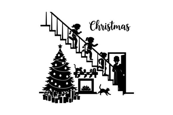 Christmas Silhouette of Family and Child Illustrations