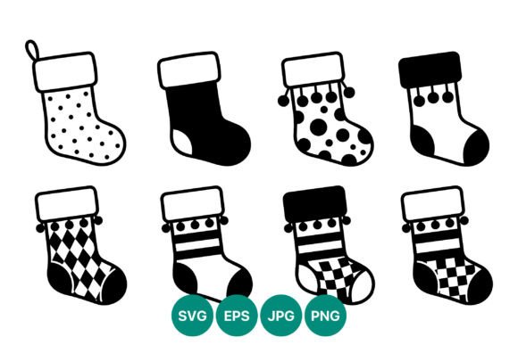 Christmas Stockings Vector Black White Illustrations