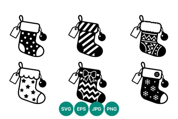 Christmas Stockings Vector Set Black and Illustrations