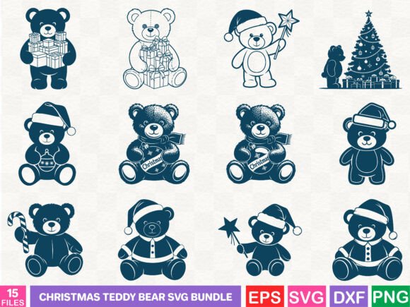 Christmas Teddy Bear SVG Bundle: Illustrations