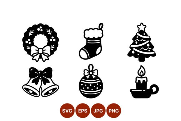 Christmas Wreath Stocking Tree Bell Illustrations