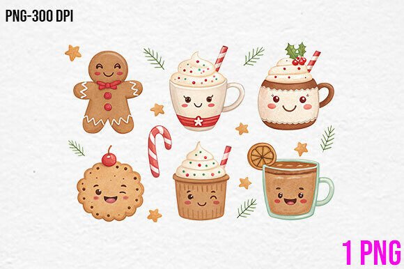 Cute Christmas Treats Clipart Set Illustrations