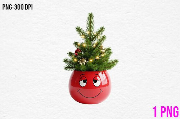 Cute Christmas Tree Pot PNG Clipart & Illustrations