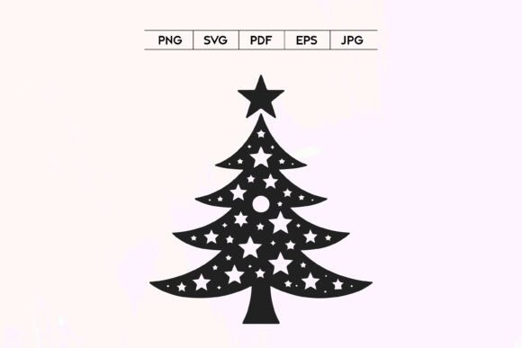 Decorated Christmas Tree with Stars Icon & Illustrations