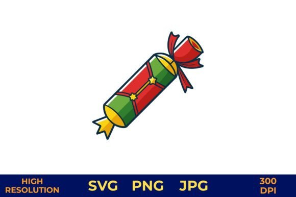 Festive Christmas Cracker with Ribbon Illustrations