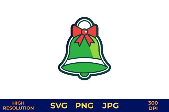 Festive Green Christmas Bell with a Red Illustrations