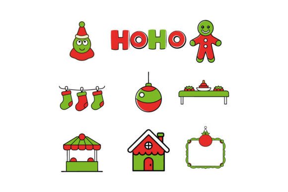 Glowing Merry Christmas Flat Icon Set: Festive Illustrations
