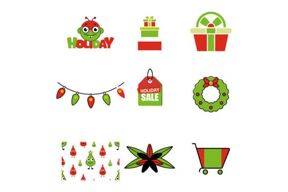 Glowing Merry Christmas Flat Icon Set: Illustrations Review