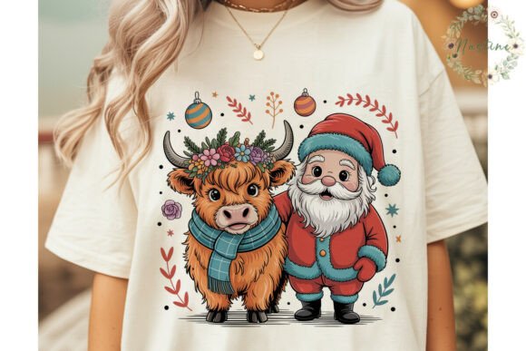 Highland Cow Santa Christmas PNG Clipart & Illustrations