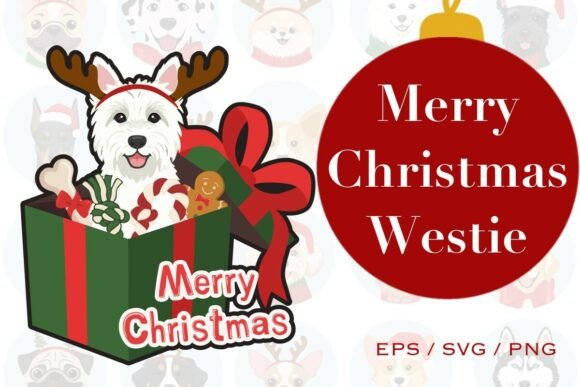 Merry Christmas Westie Sticker Eps, Svg Illustrations