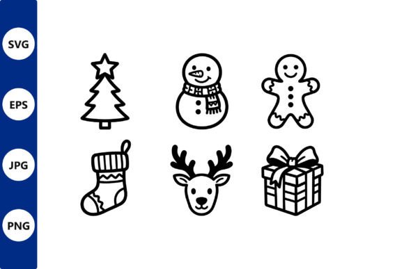 Reviewing Christmas Icons Set Vector Line Art Illustrations