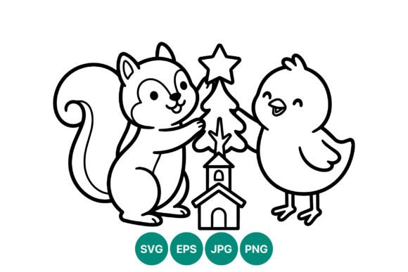 Squirrel and Chick Christmas Tree Illustrations Review