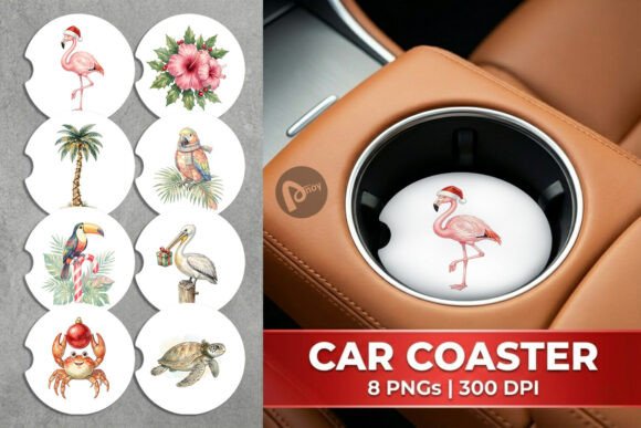 Vintage Tropical Christmas Car Coaster: Illustrations