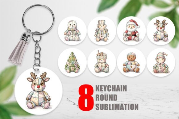 Watercolor Patchwork Christmas Keychain Illustrations Review